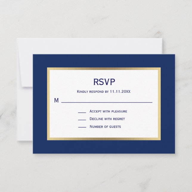 Élégant Mariage RSVP bleu bleu marine (Devant)