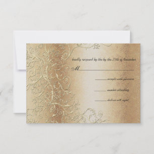 Élégant Mariage RSVP en Or avec Tourbillons Noir
