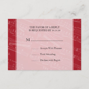 Élégant mariage RSVP feuille musique rouge