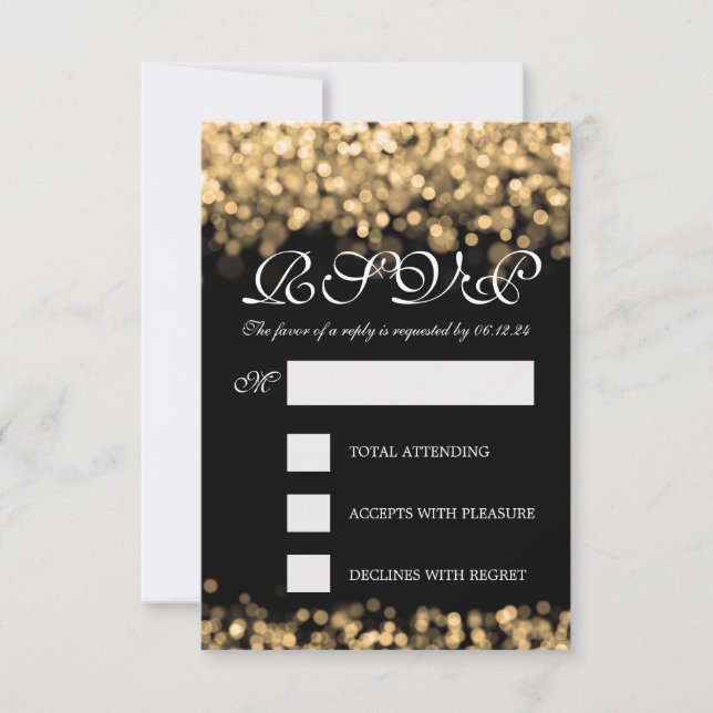 Élégant Mariage RSVP Gold Lumières (Devant)