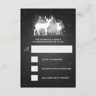 Élégant Mariage RSVP Winter Deer Sparkle Black