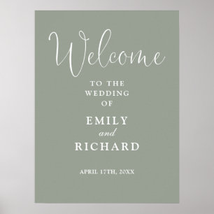 Elégant Mariage Sage Green Affiche de bienvenue