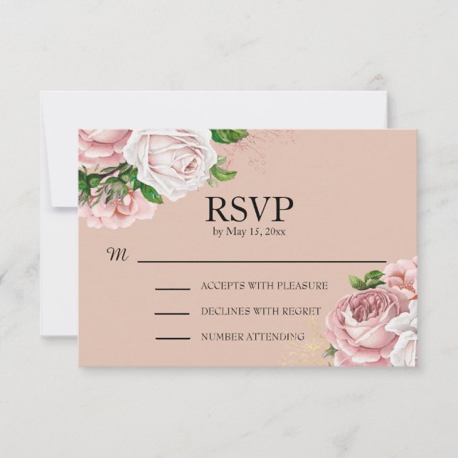 Elégant mariage Vintage rose rose floral RSVP (Devant)