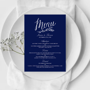 Elégant Marine Bleu Et Blanc Mariage Menu Modèles