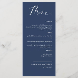 Elégant marine Blue Calligraphy Menu Mariage