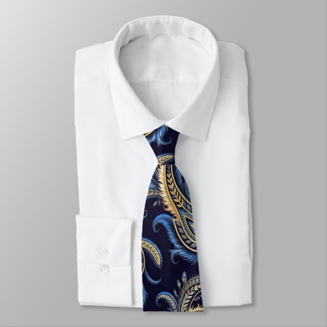 Elegant Marine Blue & Gold Cravate - Classic (Attaché)