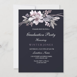 Élégant Marine Blue Winter Floral Invitation