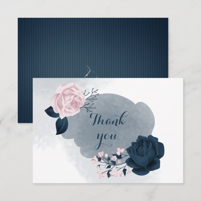 élégant marine & carte de remerciements à fleurs r (Devant / Derrière)
