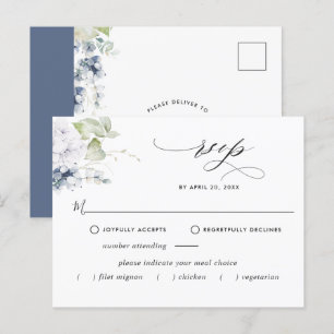 Elégant Marine Floral RSVP Carte postale avec/sans