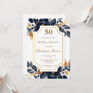 Elégant Marine & Gold 50e anniversaire Invitation