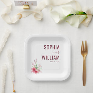 Elegant Marine-Rotes Floral Pappteller