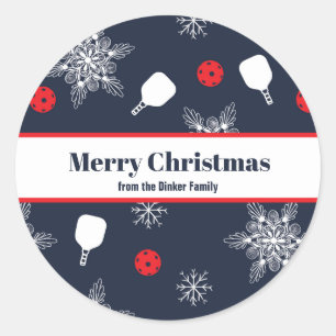 Elegant marineblau 💙 pickleball Weihnachten Runder Aufkleber
