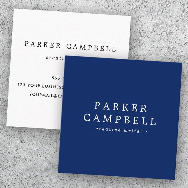 Elegant marineblau und weiß minimalistisch quadratische visitenkarte (Elegant navy blue and white minimalist square business card)