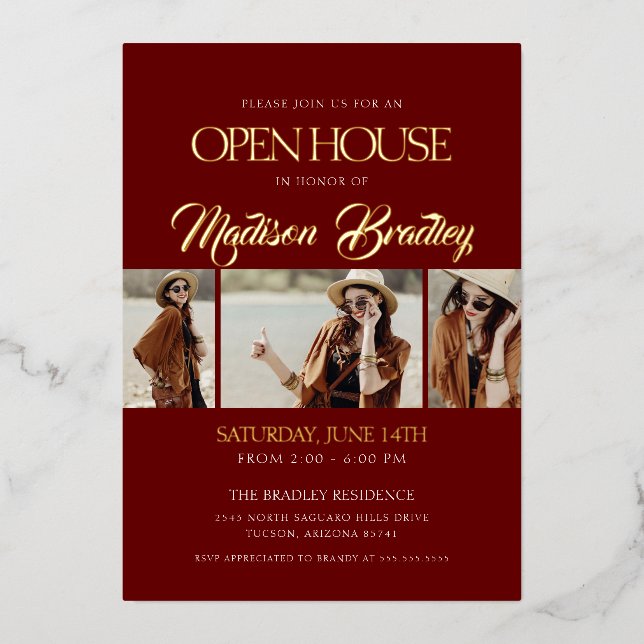 Élégant Maron et Faire-part d'or (Recto)