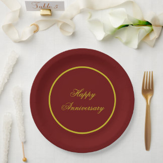 Elegant Maroon and Gold Paper Plate Pappteller