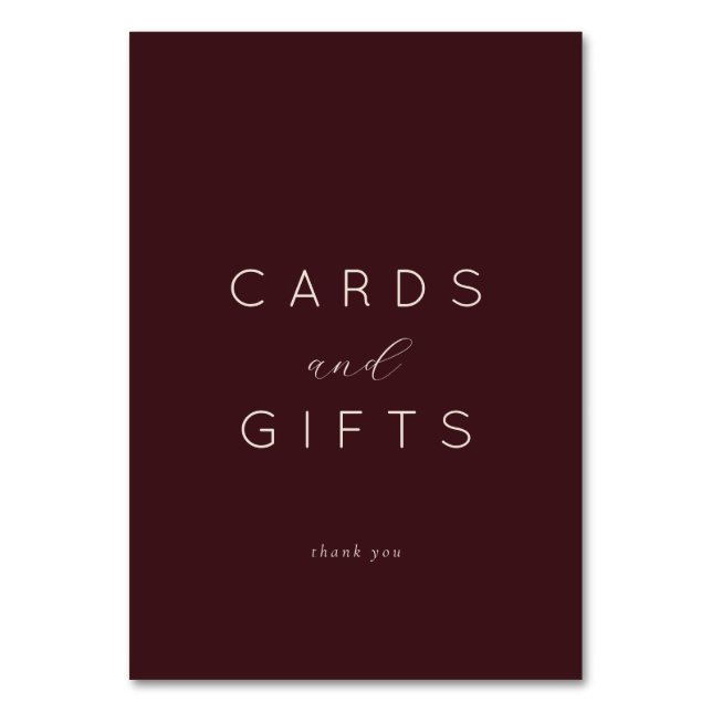 Elegant Maroon Calligraphy Tischnummer (Vorderseite)