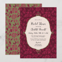 Elegant Maroon Floral Bridal Dusche Einladung
