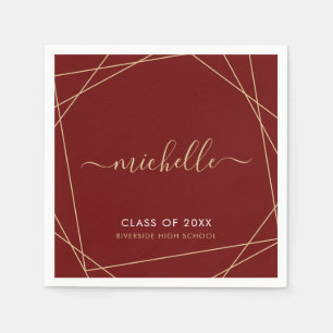 Elegant Maroon Gold Abschluss Name Geometric Serviette