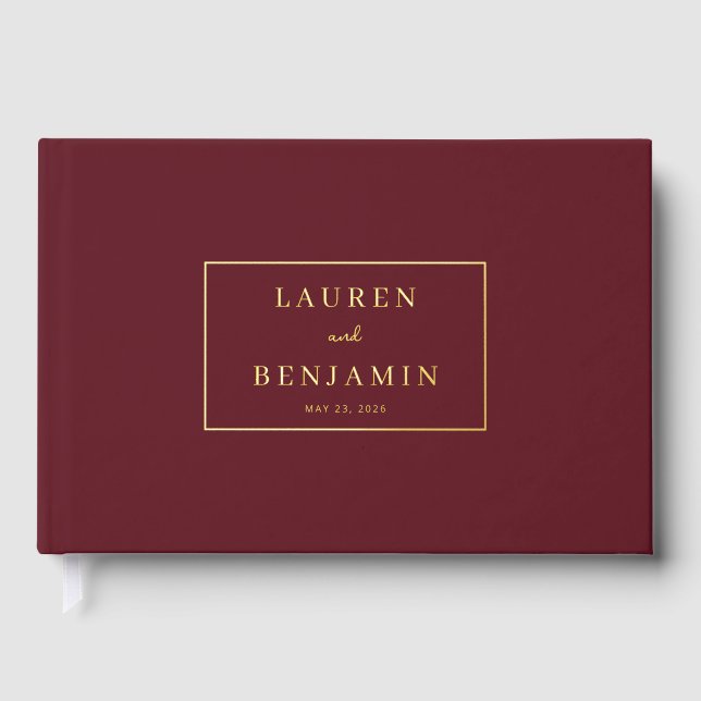 Elegant Maroon Gold Calligraphy Gästebuch (Vorderseite)
