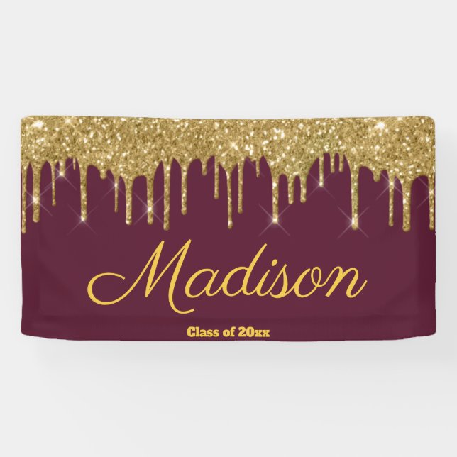 Elegant Maroon Gold Graduation Party Class of 2024 Banner (Horizontal)