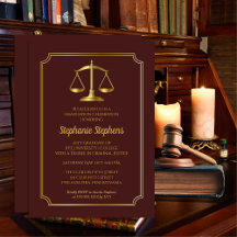 Elegant Maroon Gold Law Attorney Graduation Party