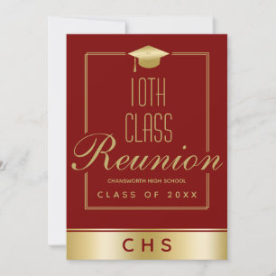 Elegant Maroon Gold Script 10th Class Wiedersehen Einladung