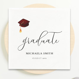 Elegant Maroon Graduate Cap Graduation Party Serviette