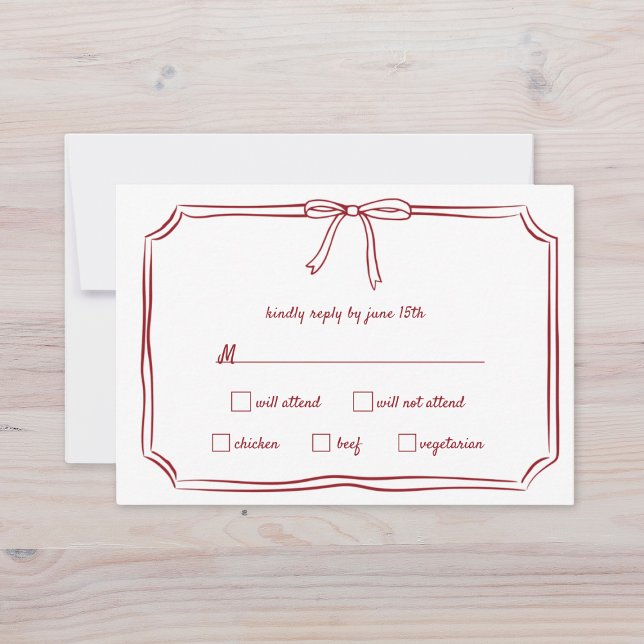 Elegant Maroon Hand Gezeichnet Bow Timeless Weddin RSVP Karte (Von Creator hochgeladen)
