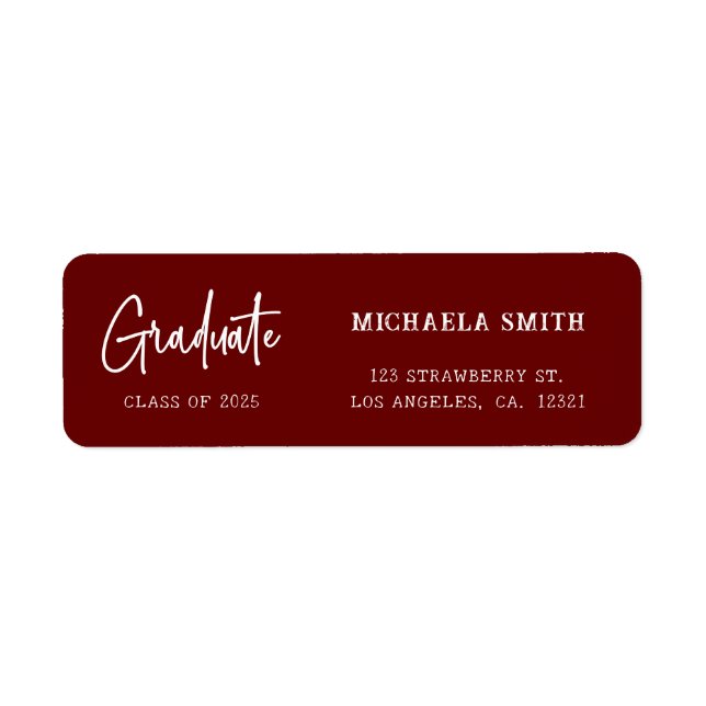 Elegant Maroon Script Graduation Return Address (Vorne)