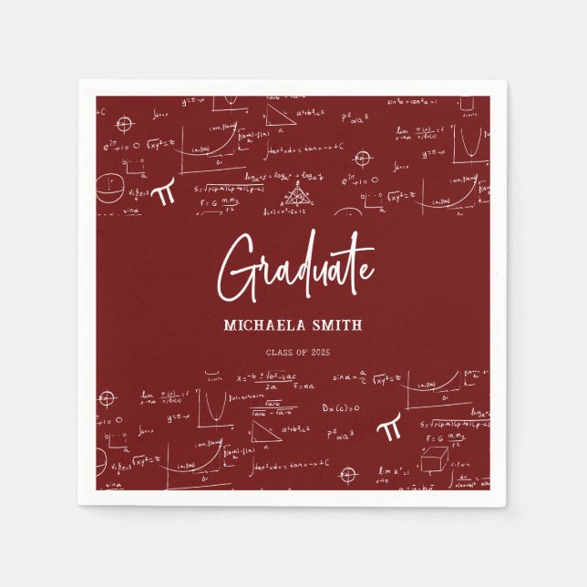 Elegant Maroon Script Math Graduate Napkins Serviette (Vorderseite)