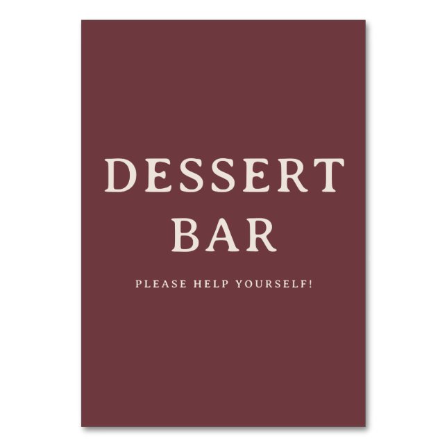 Elegant Maroon Serif Dessert Bar Sign Tischnummer (Vorderseite)
