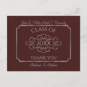 Elegant Maroon Silver Uni-Abschluss Vielen Dank Postkarte