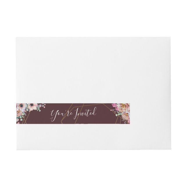 Elegant Marsala Blush Anemone Blume Hochzeit Rundum-Adressaufkleber (Vorderseite)