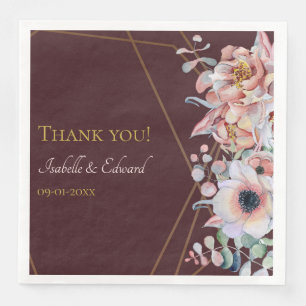 Elegant Marsala Blush Anemone Blume Hochzeit Serviette