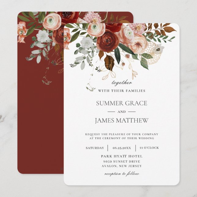 Elegant Marsala Burgundy Blush Ivory Wedding Einladung (Vorne/Hinten)