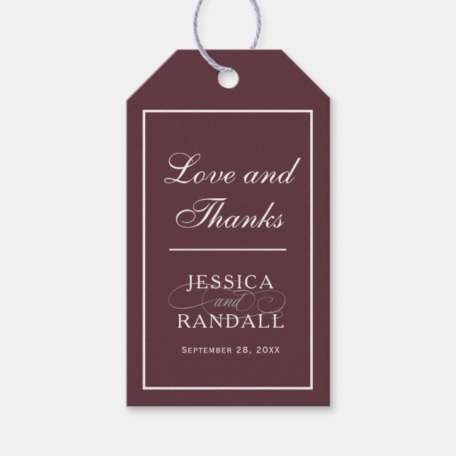 Elegant Marsala Burgundy Red Gastgeschenk Hochzeit Geschenkanhänger (Vorderseite)