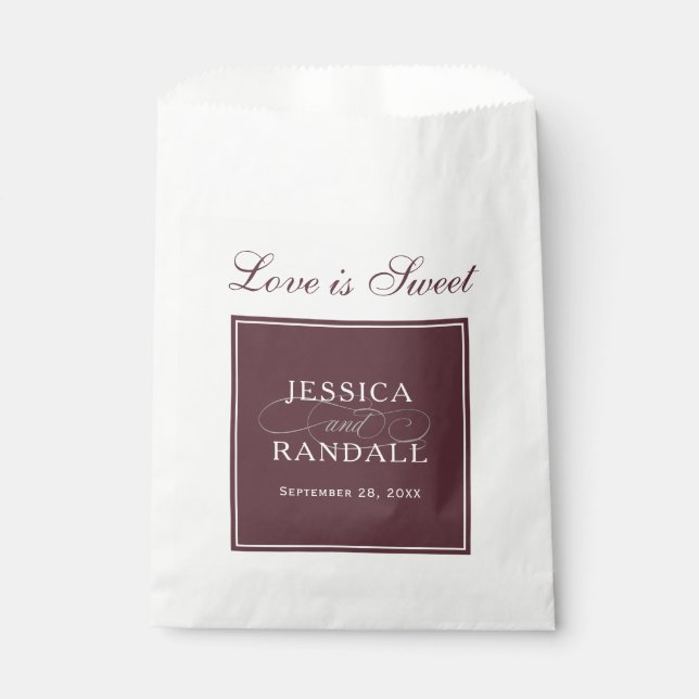 Elegant Marsala Burgundy Red Liebe ist süß Geschenktütchen (Vorderseite)