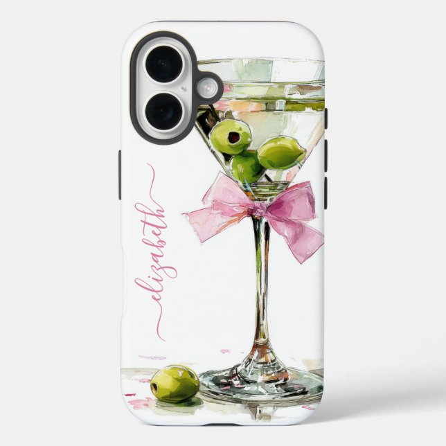 Elegant Martini Monogrammed iPhone 16 Hülle (Rückseite)