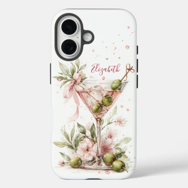 Elegant Martini Monogrammed iPhone 16 Hülle (Rückseite)