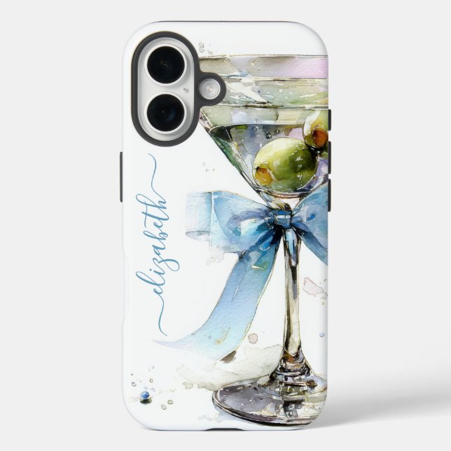 Elegant Martini Monogrammed iPhone 16 Hülle (Rückseite)