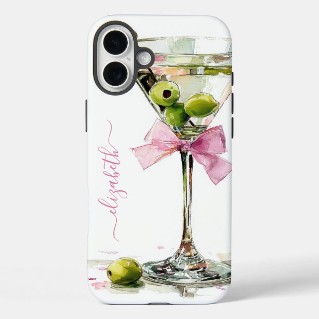 Elegant Martini Monogrammed iPhone 16 Plus Hülle (Rückseite)