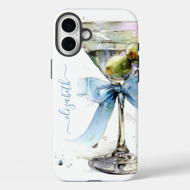 Elegant Martini Monogrammed iPhone 16 Plus Hülle (Rückseite)