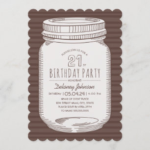 Elegant Mason Jar Rustic 21. Geburtstag Party Einladung