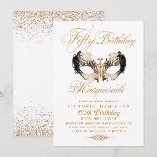 Elegant Masquerade 50. Geburtstag Gold Einladung