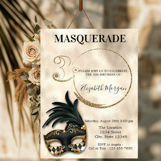 Elegant Masquerade Gold 30. Geburtstag Einladung
