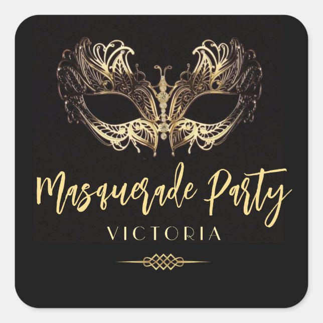 Élégant Masquerade Party Gold Sticker noir (Devant)