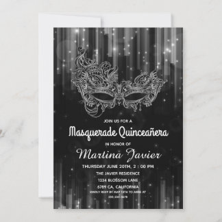 Elegant Masquerade Quinceañera Black 15. Geburtsta Einladung