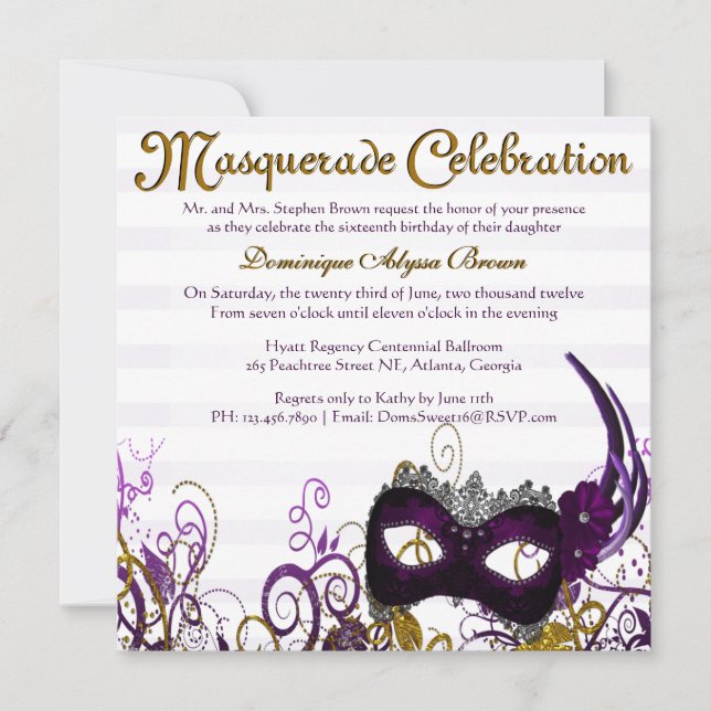 Elegant Masquerade Swirl Einladung [Lila] (Vorderseite)