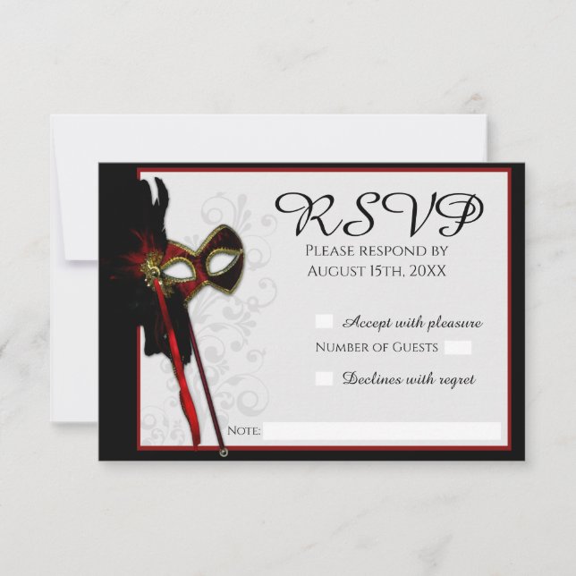 Elegant Masquerade Wedding RSVP Karte (Vorderseite)