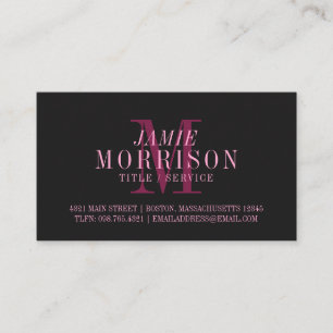 Elegant Matte Black Pink Monogram Beruflich Visitenkarte